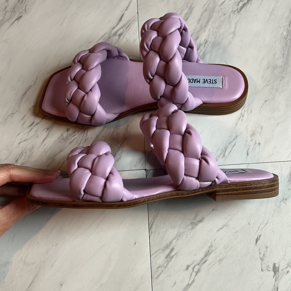 Steve Madden Spain knot sandal slip on slide shoe purple lilac size 6.5 lavender - Picture 3 of 7